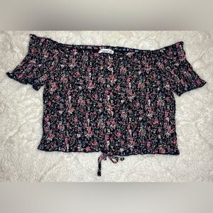 Navy Floral Off the Shoulder Crop Top